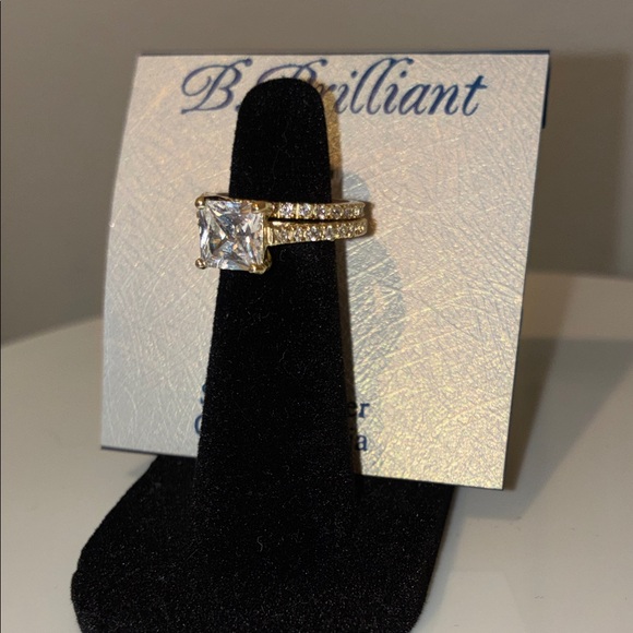 Princess -Cut 3ct Lab MadeWedding Bridal Ring with Pavé Band Set Gold Plated - Picture 10 of 10